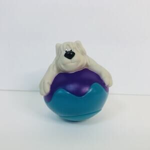 Vtg 1996 Hardee's Dakin FCN White Dog on Purple Teal Ball‎ Wobble Toy Figurine